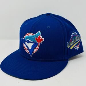 Vintage Toronto Bluejays Hat Cap Fitted Size 8 Blue 1993 World Series Side Patch
